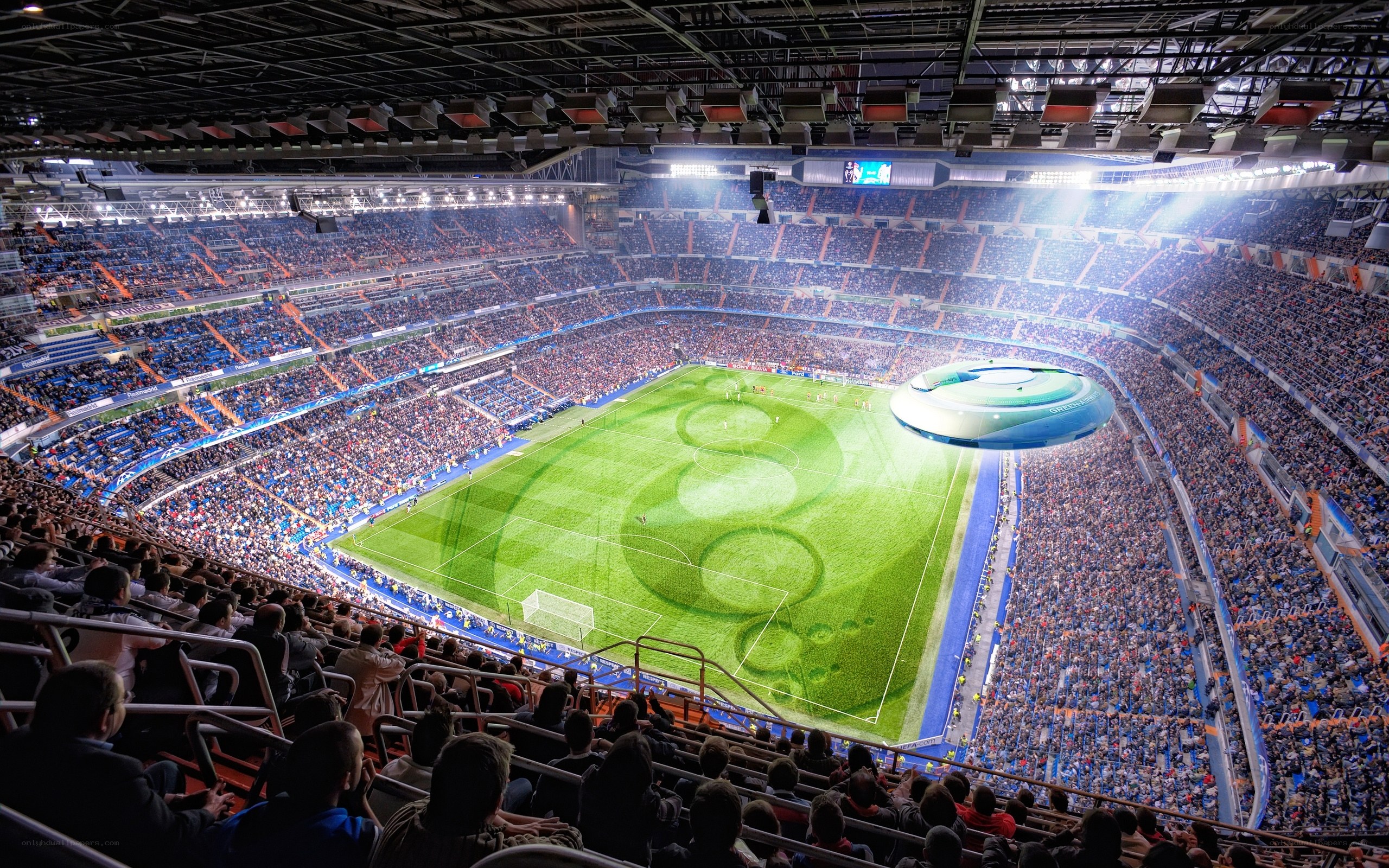 Stadium with UFO over field