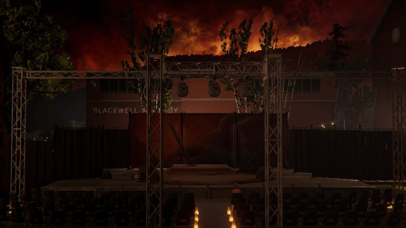 Stage with Fire in Background