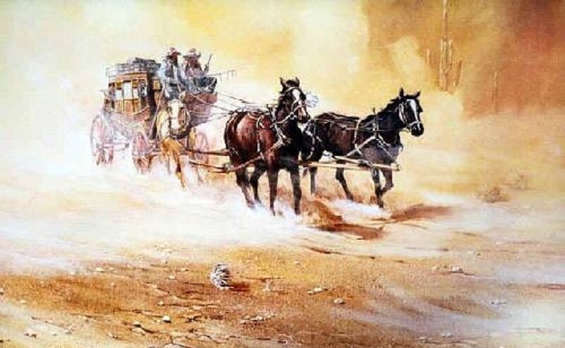 Stagecoach in Desert — Brown, Dramatic