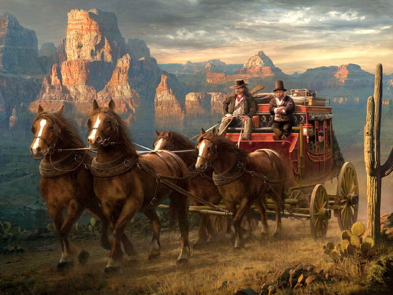Stagecoach in Desert — Brown
