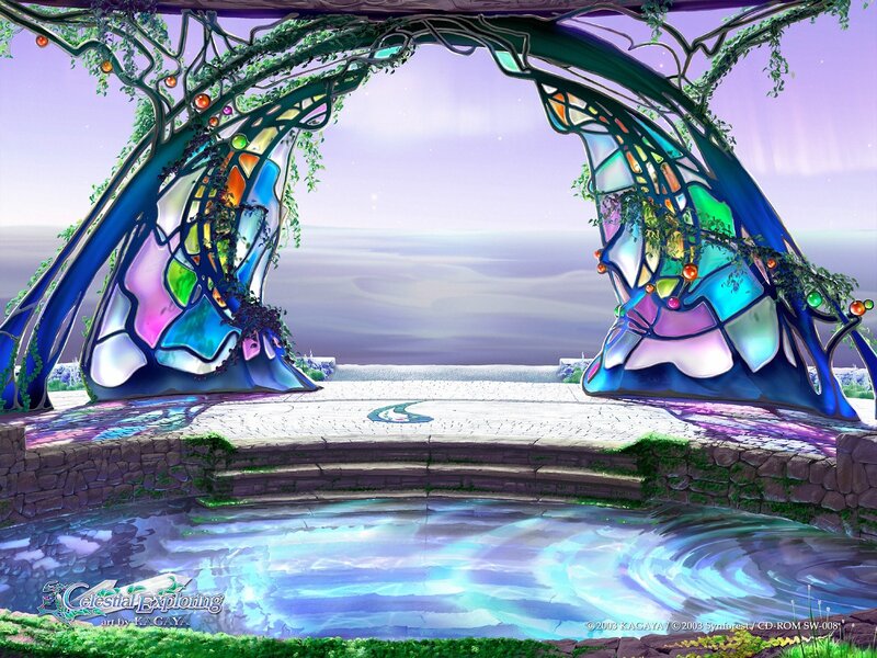 Stained glass archway by the sea