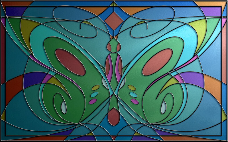 Stained Glass Butterfly — Green, Calm, Digital Art
