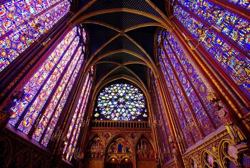 Stained glass cathedral interior