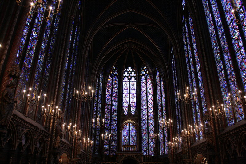 Stained glass cathedral interior