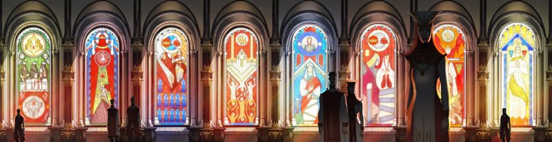 stained glass cathedral scene