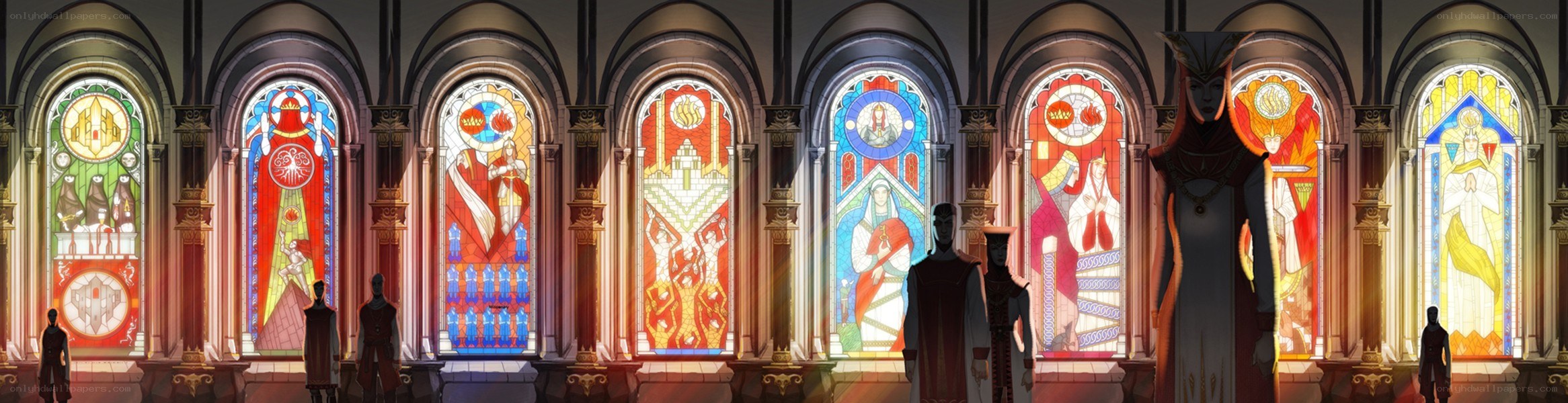 stained glass cathedral scene