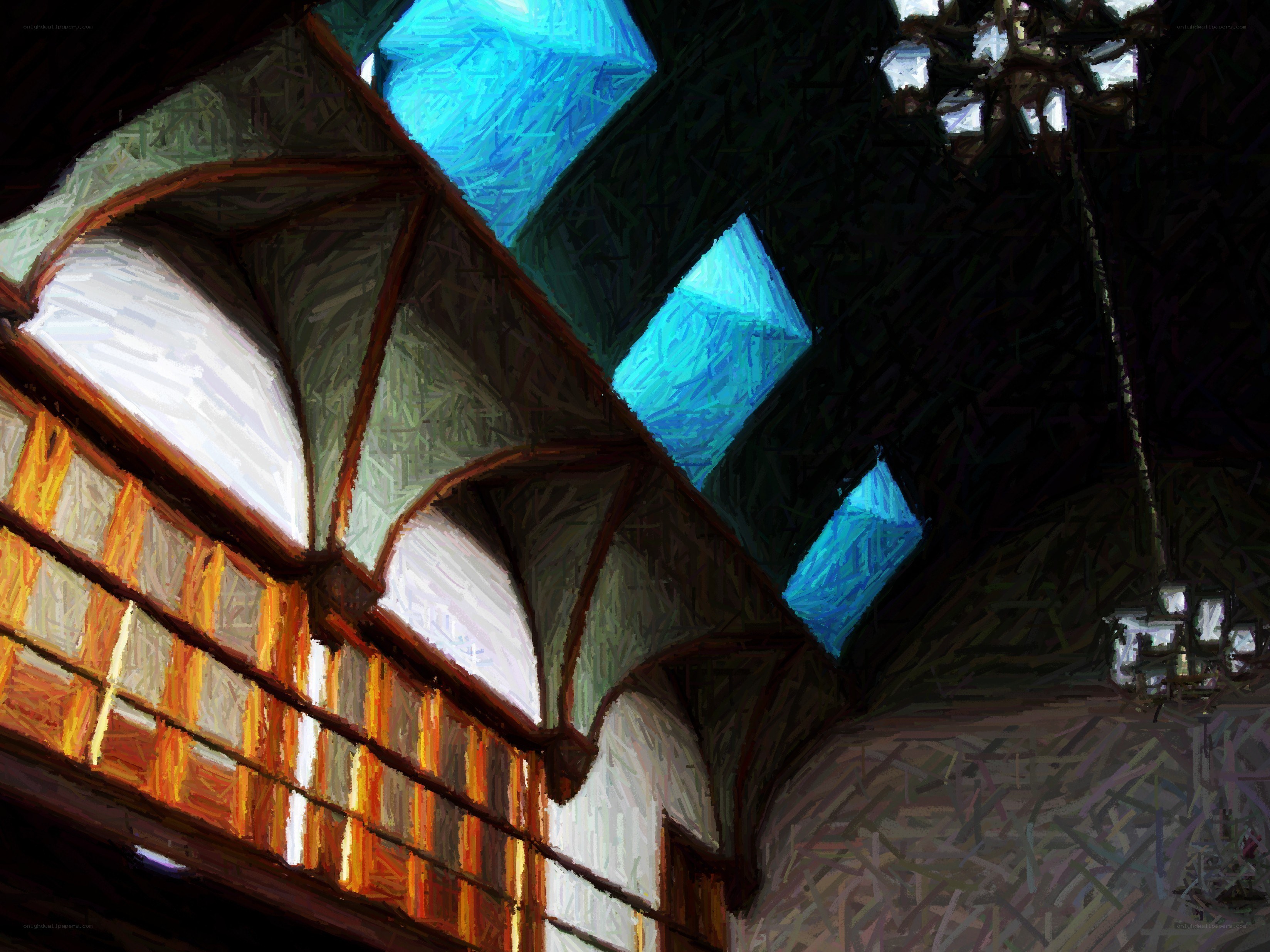 Stained glass ceiling art