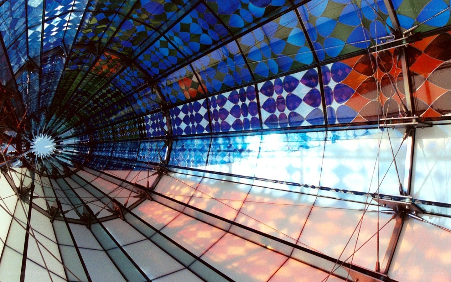 stained glass ceiling tunnel