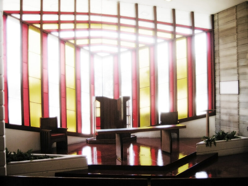 Stained glass chapel interior
