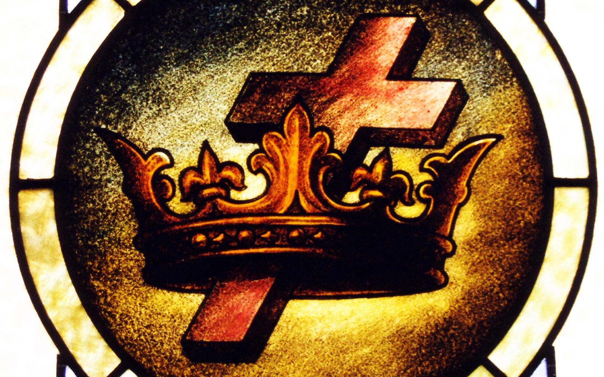 Stained glass crown and cross