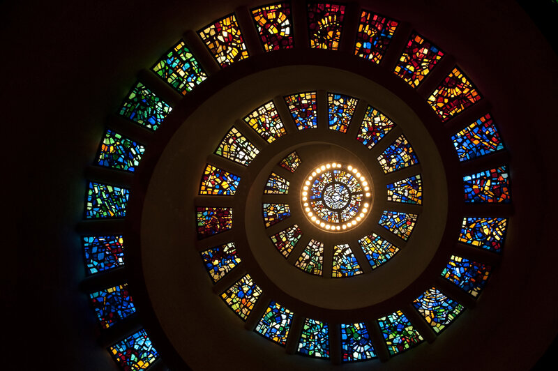 Stained Glass Dome — Blue, Serene, Photograph, Stained Glass, Light Fixture