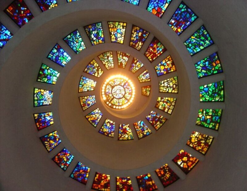 Stained Glass Dome — Blue, Serene, Photograph, Stained Glass, Light, Green