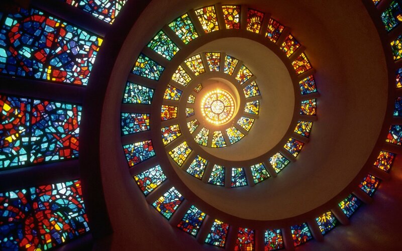 Stained Glass Dome — Blue, Serene, Photograph