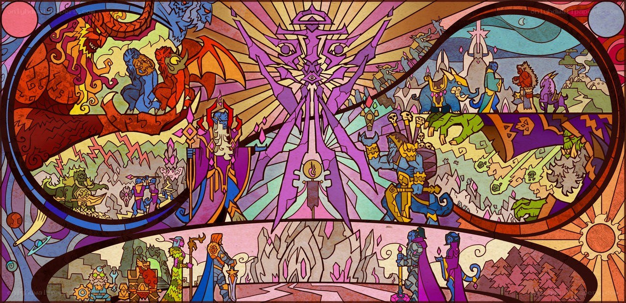Stained glass fantasy battle scene