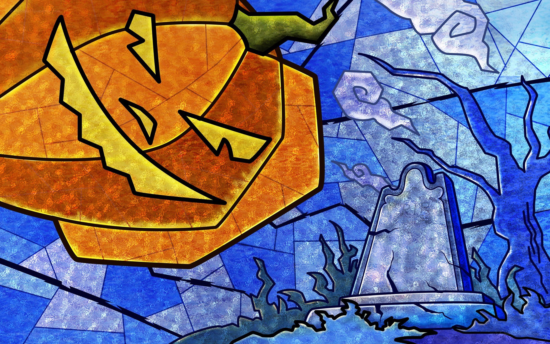 stained glass halloween scene
