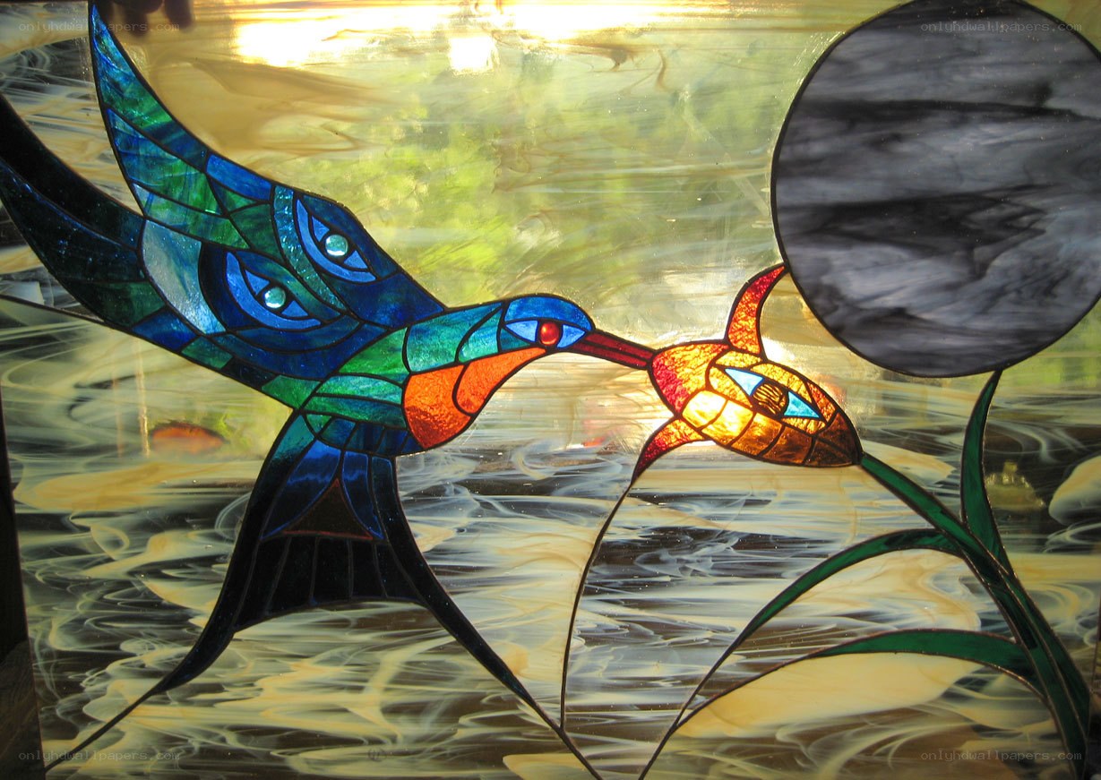 Stained glass hummingbird artwork