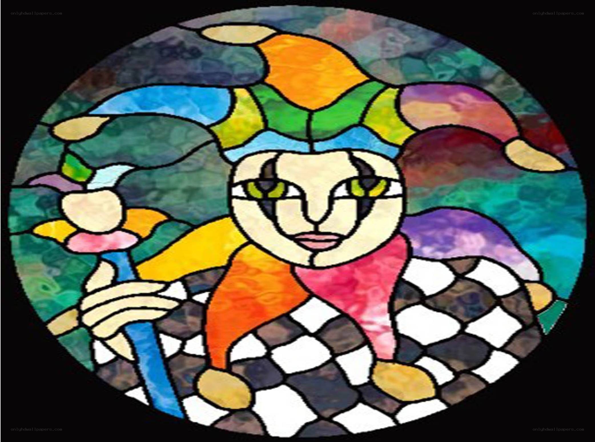 stained glass jester portrait