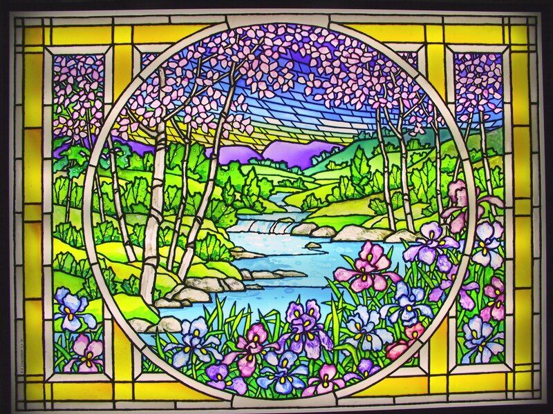 Stained glass landscape window