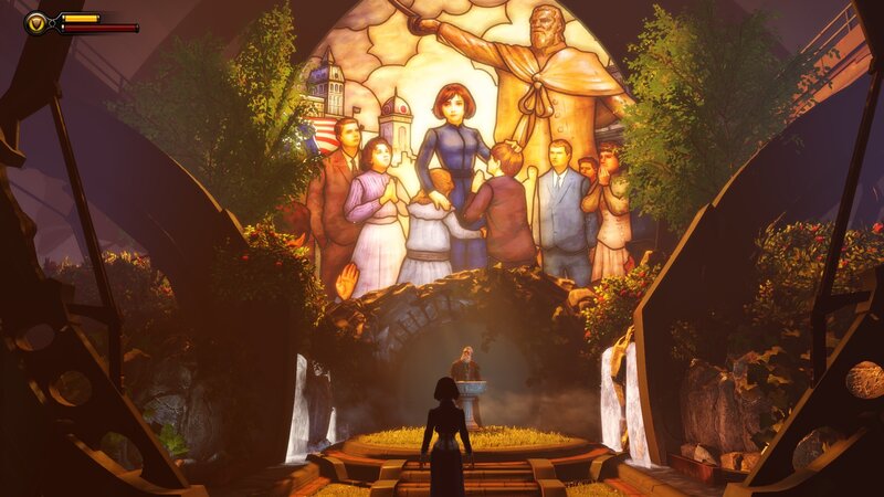 stained glass mural scene