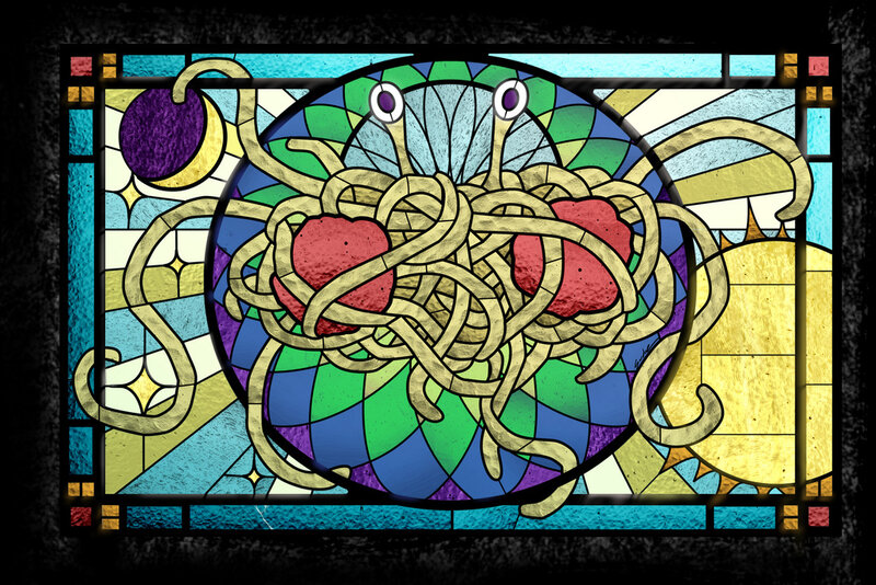 Stained glass of spaghetti monster