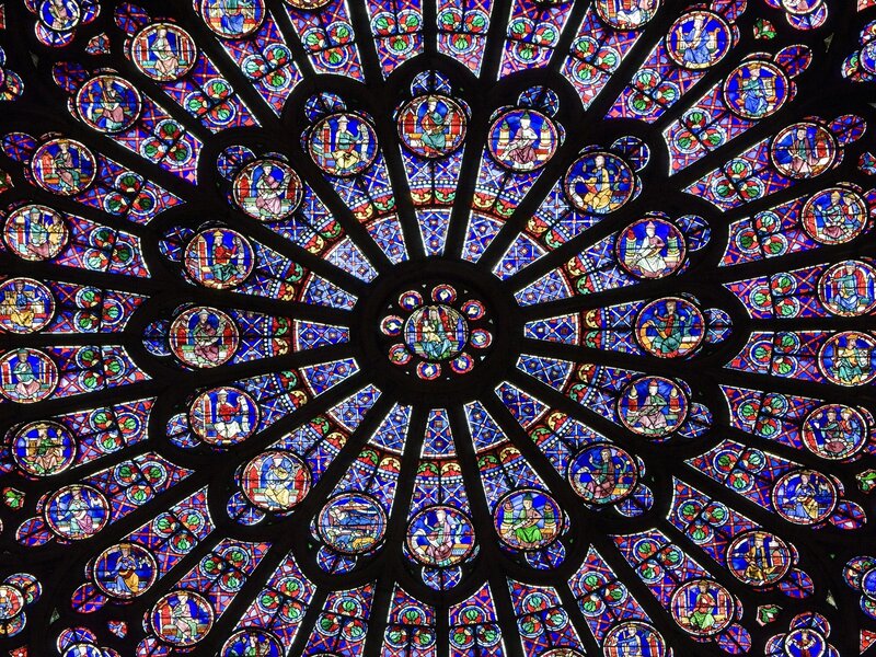 Stained Glass Rose Window — Blue, Ornate