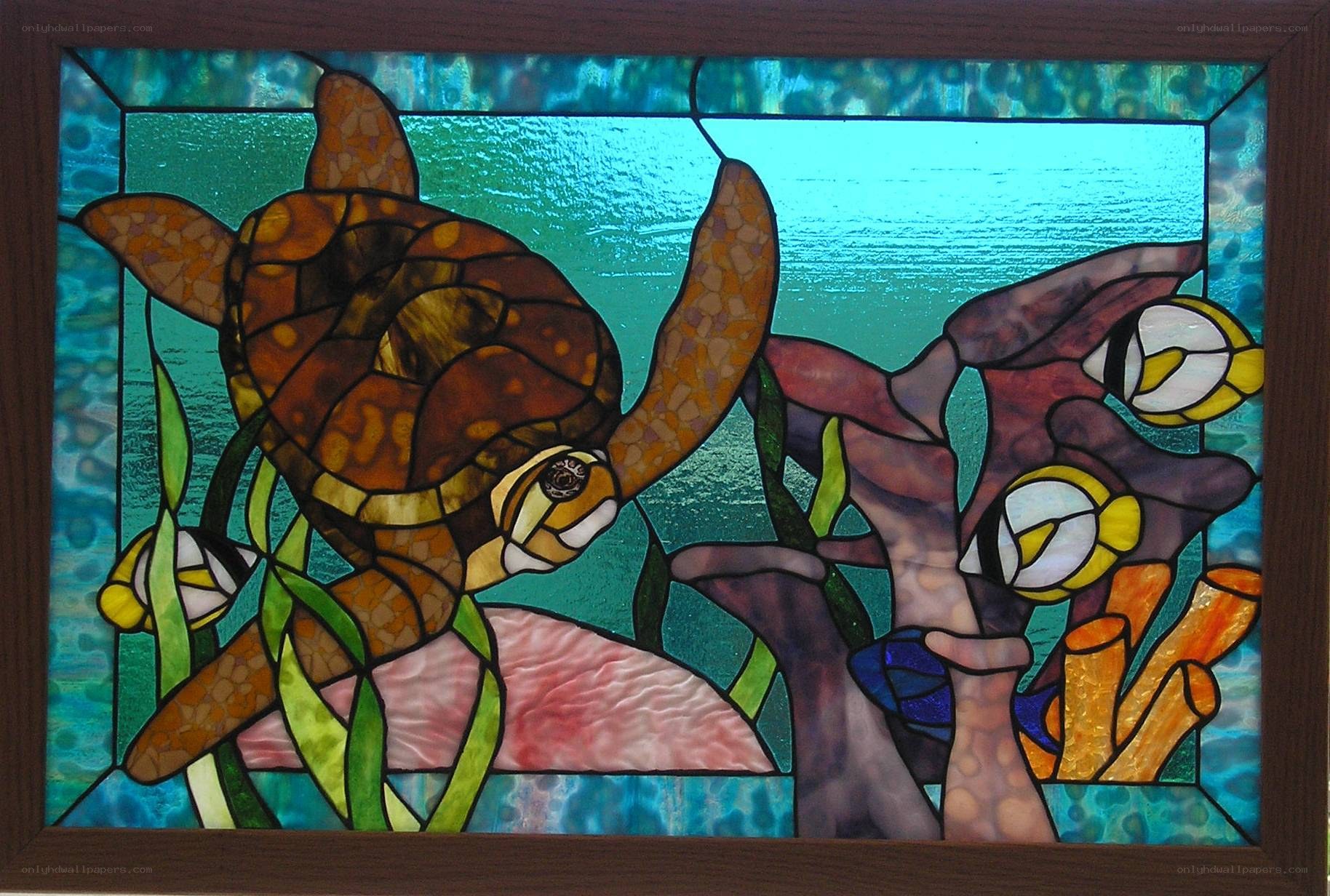 Stained glass sea turtle art