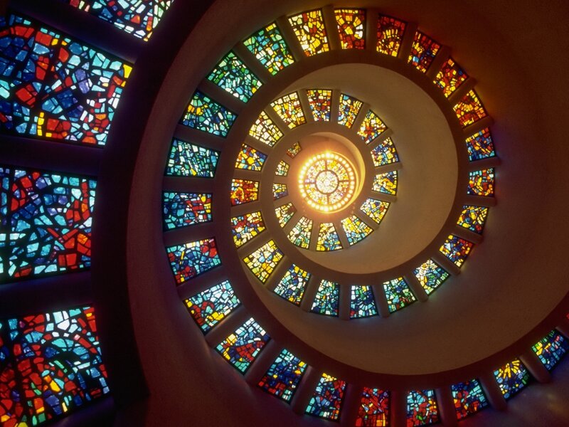 Stained glass spiral ceiling