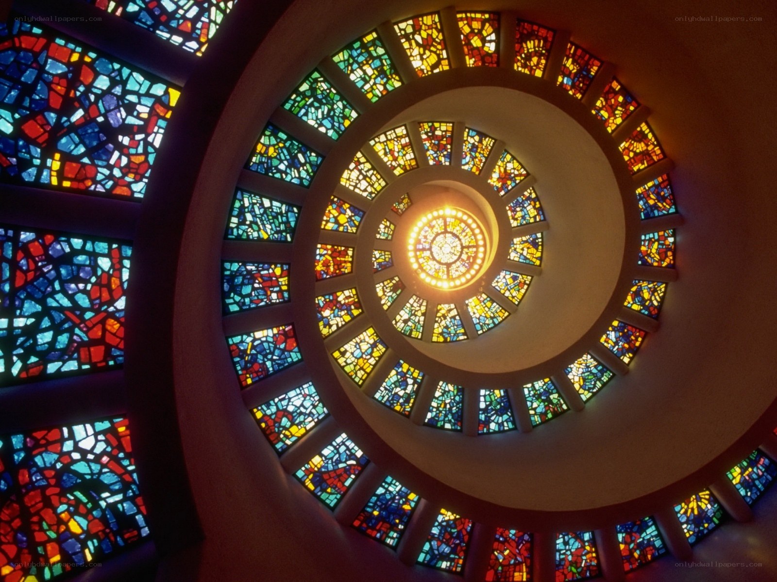 Stained glass spiral ceiling