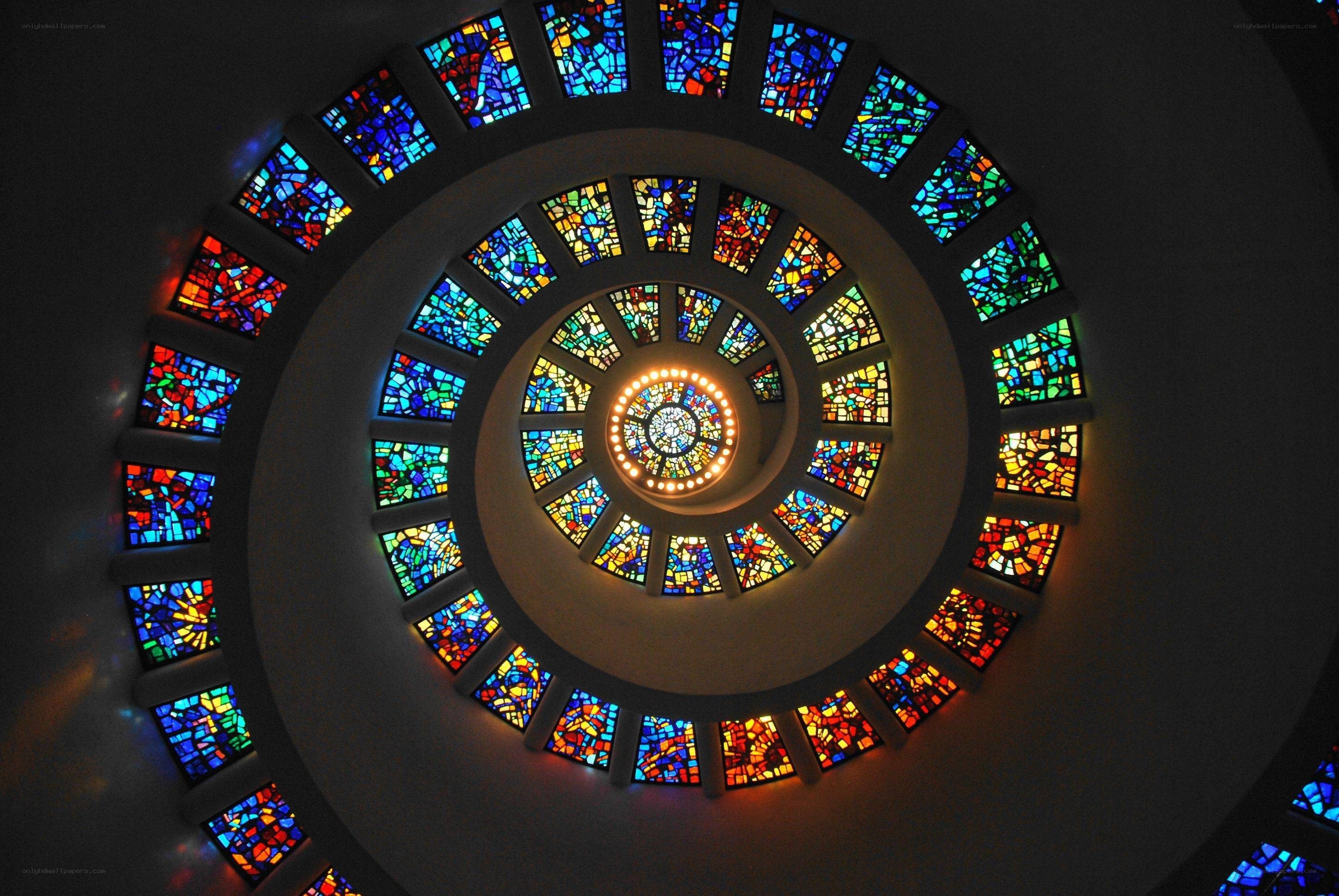 stained glass spiral ceiling