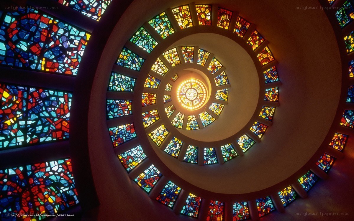 Stained glass spiral ceiling
