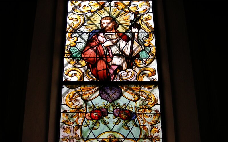 Stained glass window of Jesus