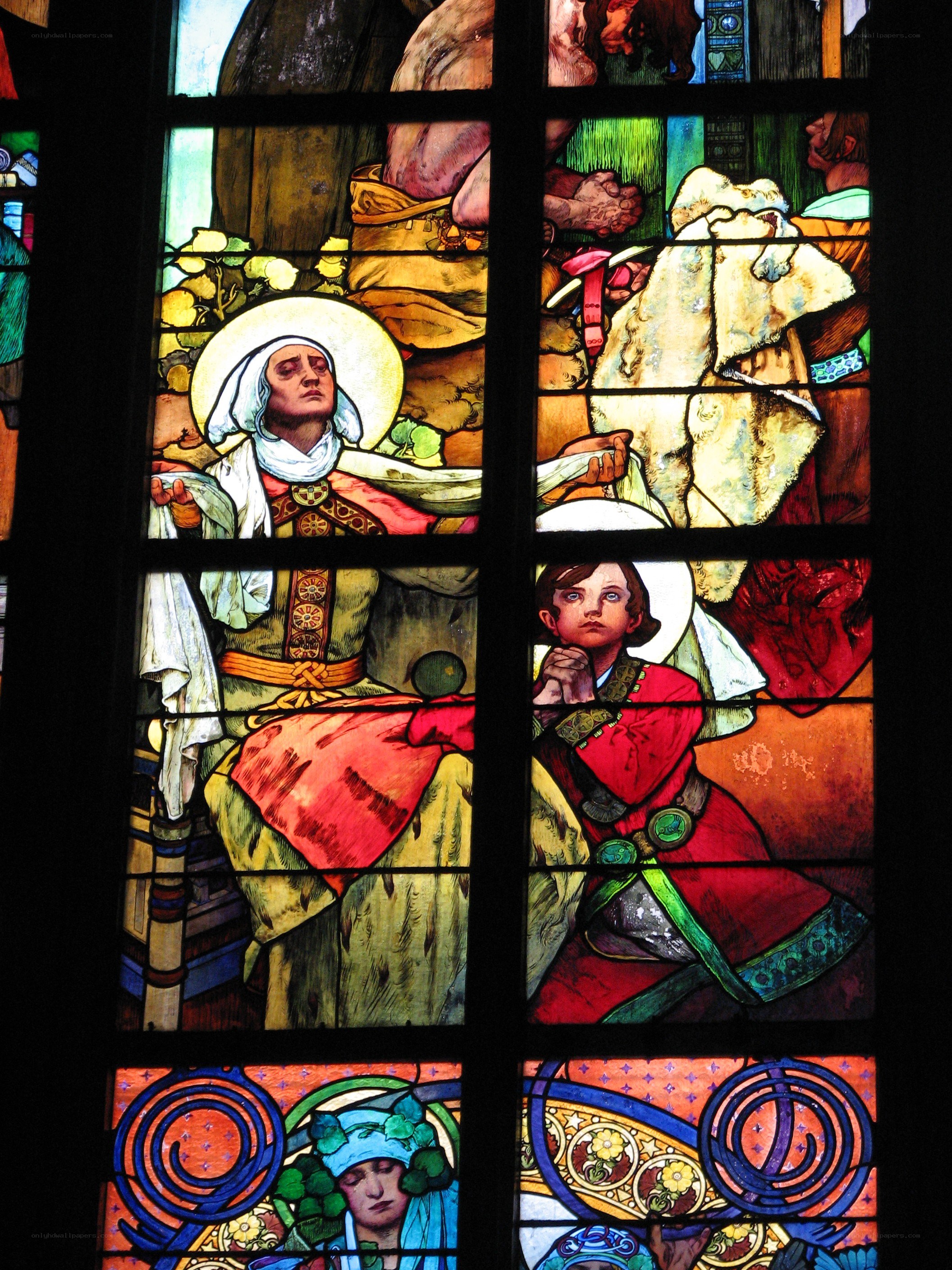 Stained glass window scene