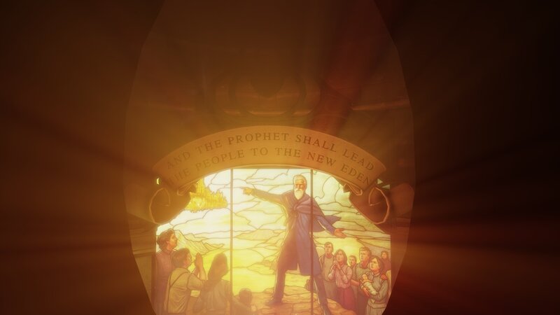 stained glass window scene