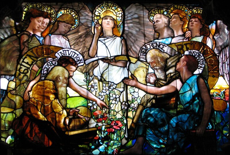 Stained Glass Window Scene — Blue, Serene