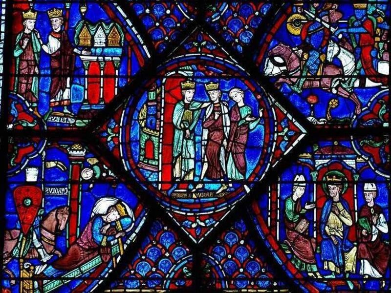 Stained Glass Window Scene — Blue