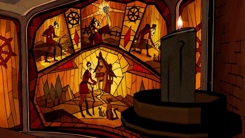 Stained Glass Window Scene — Orange
