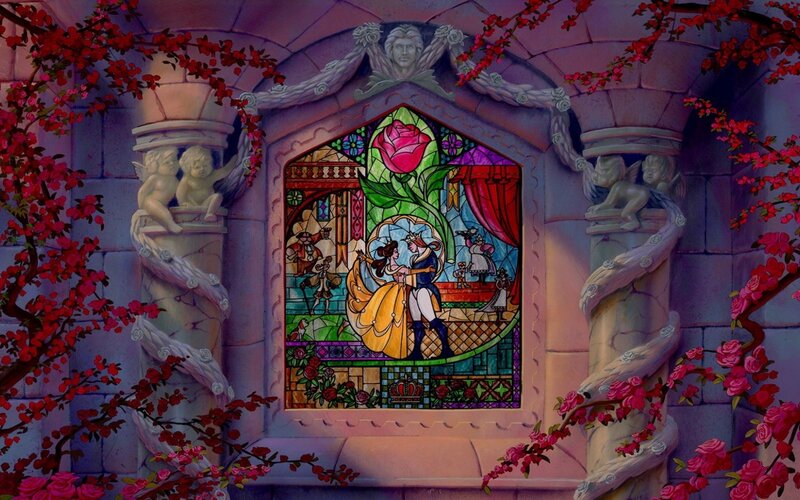 Stained Glass Window Scene — Purple
