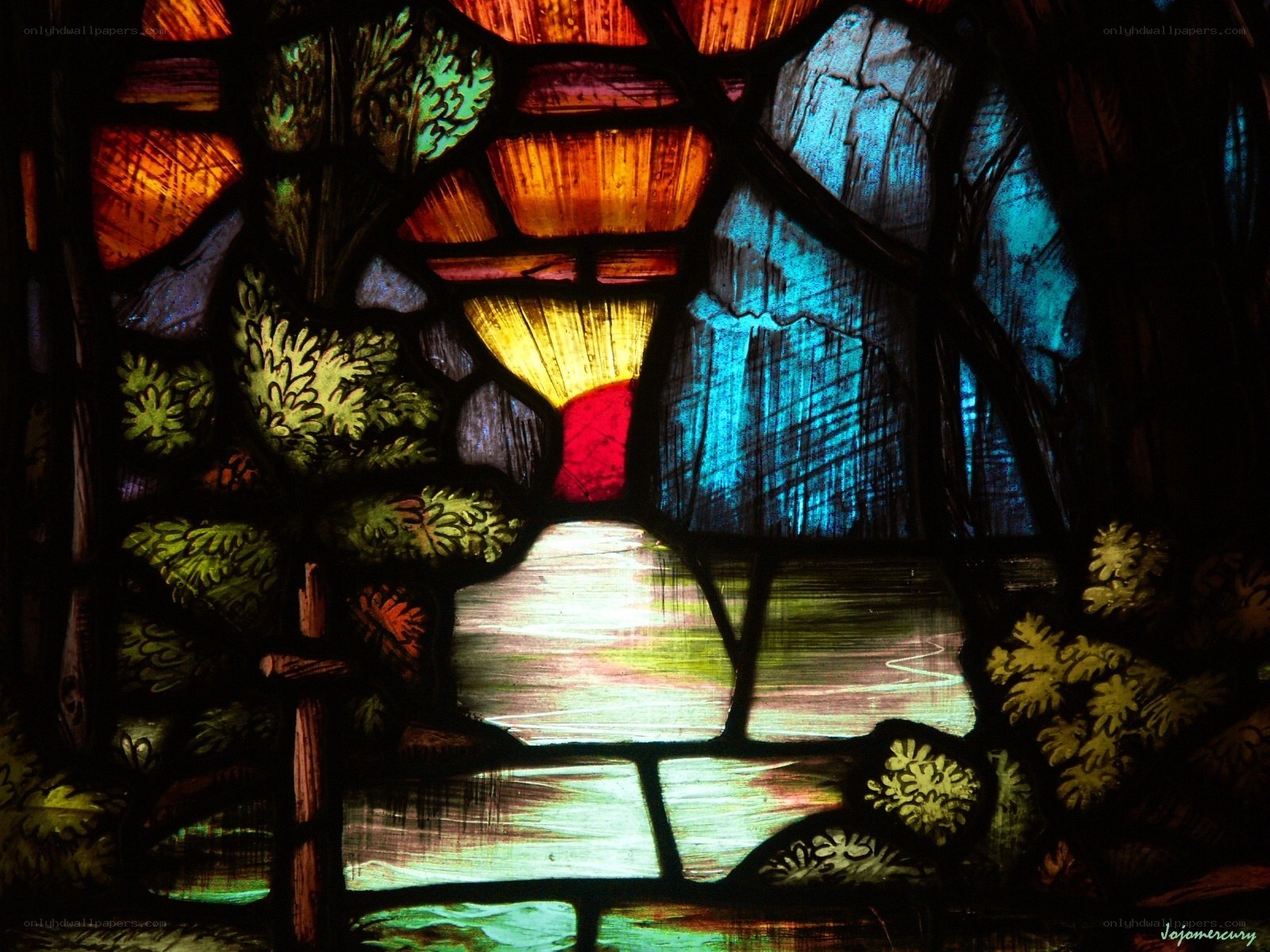 Stained glass window scene