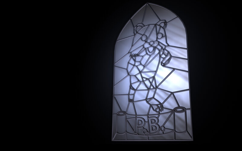 stained glass window with bear