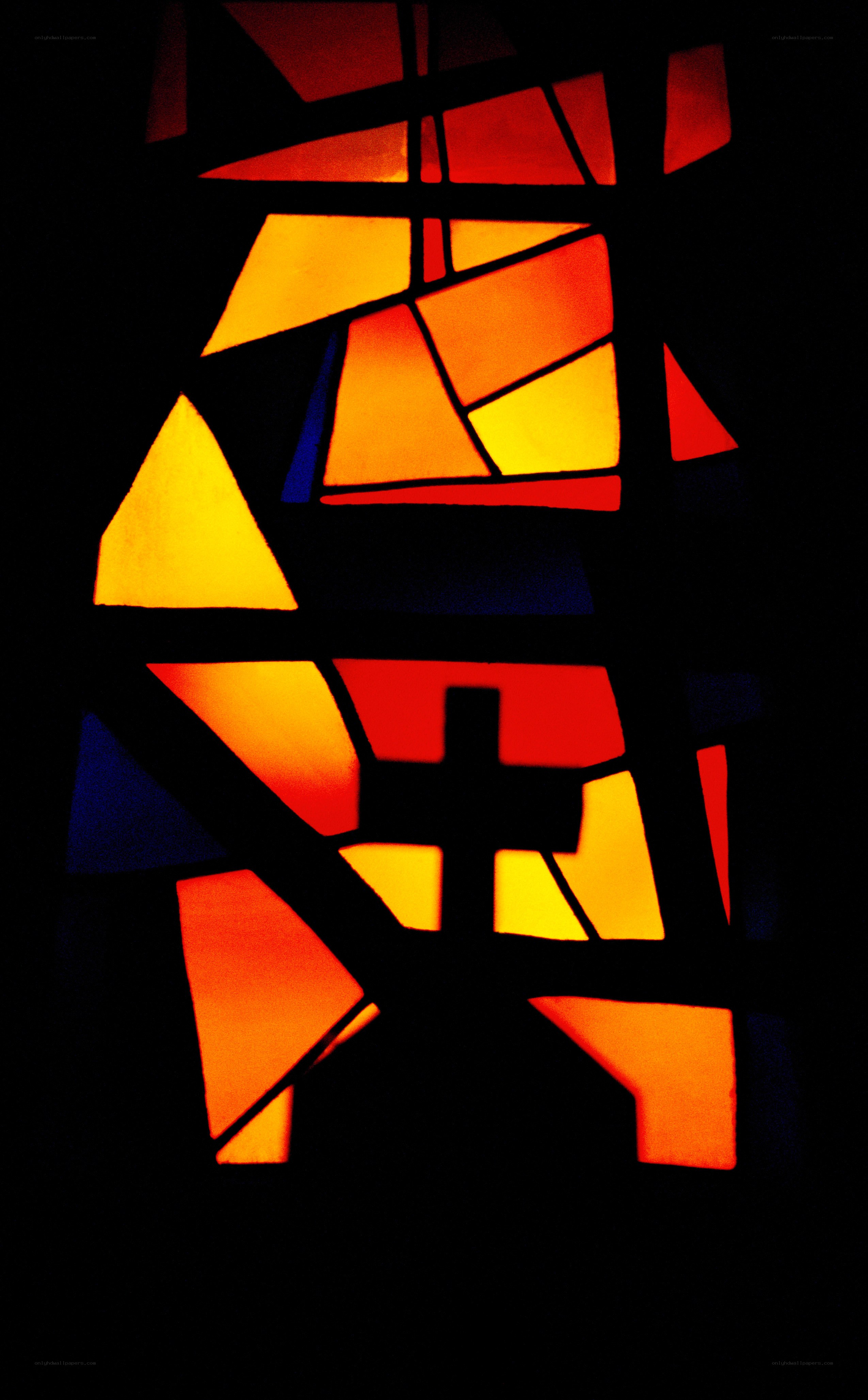 Stained glass window with cross