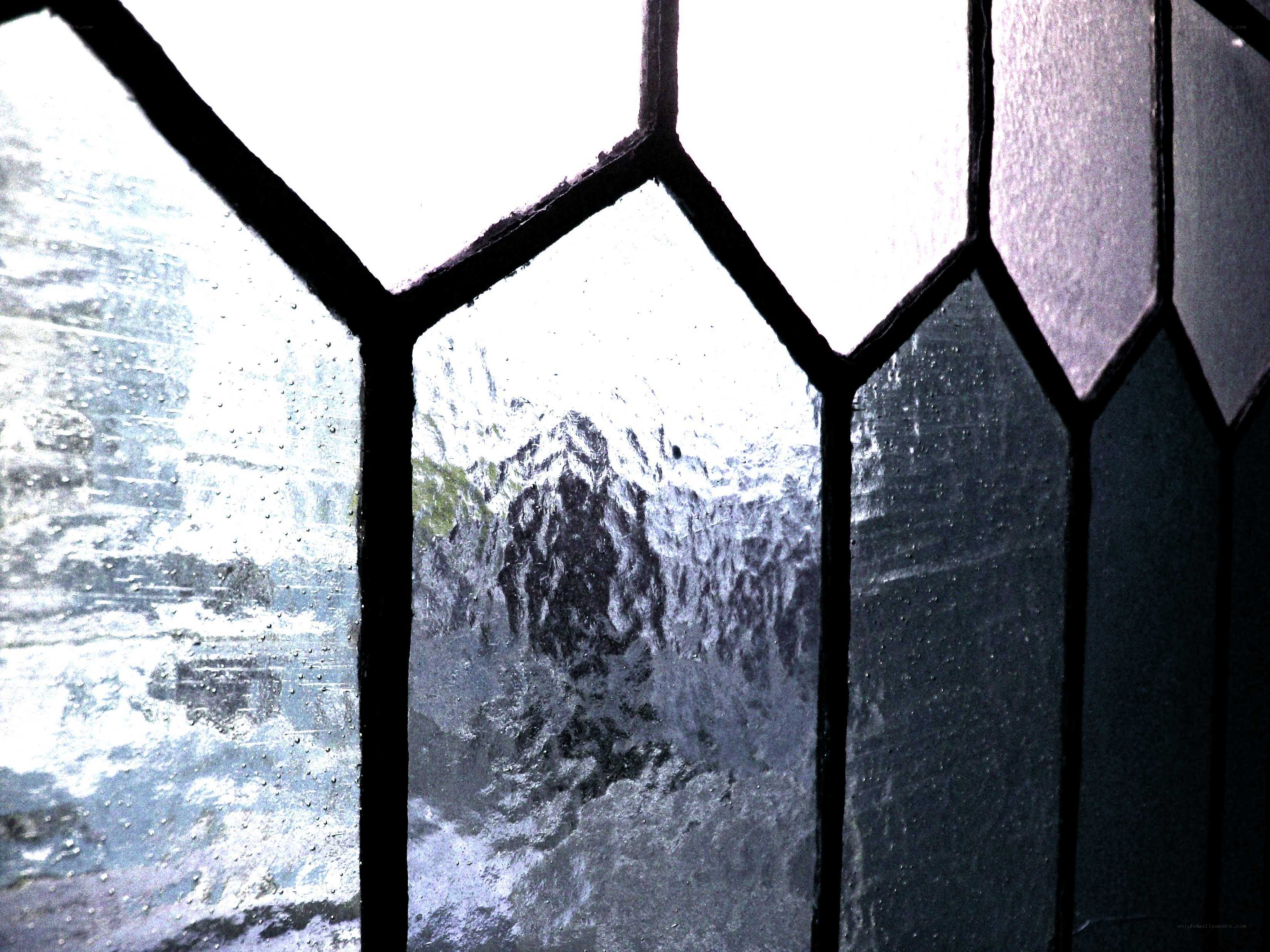 stained glass window with raindrops