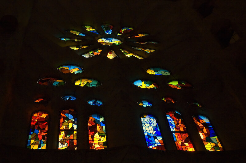 Stained Glass Windows — Blue, Dramatic, Night, Photograph, Ceiling