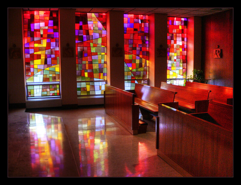 Stained glass windows in a chapel