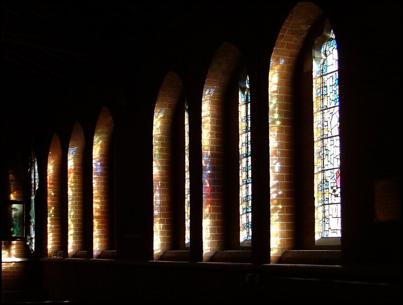 Stained glass windows in a church
