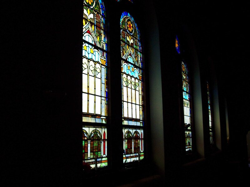 stained glass windows in a church
