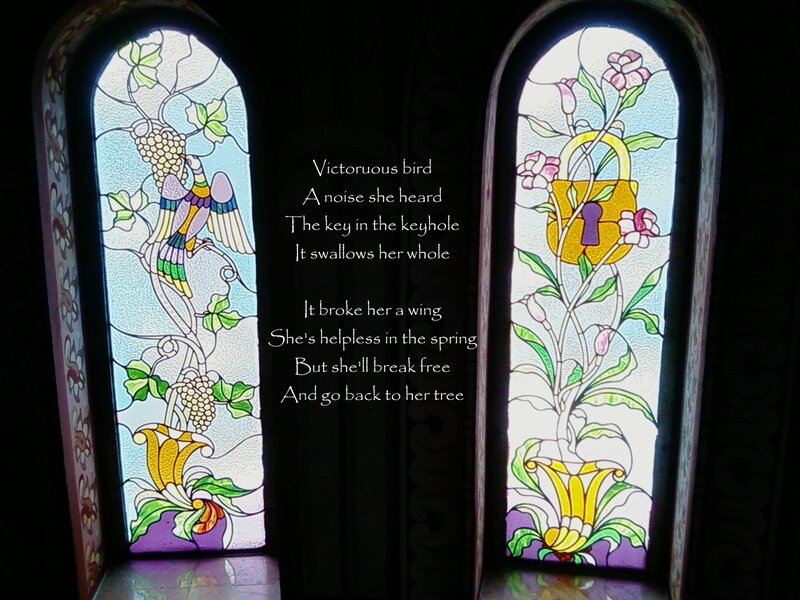 Stained glass windows with poem