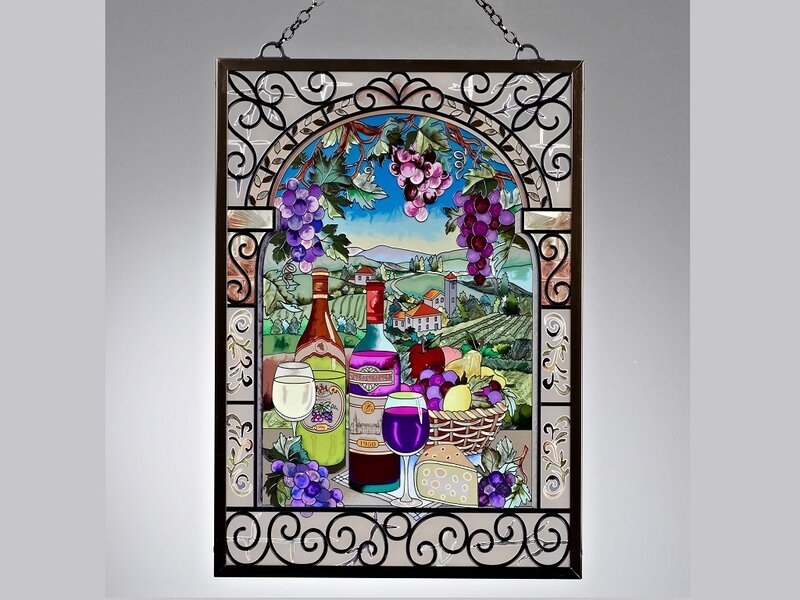 Stained Glass Wine Scene