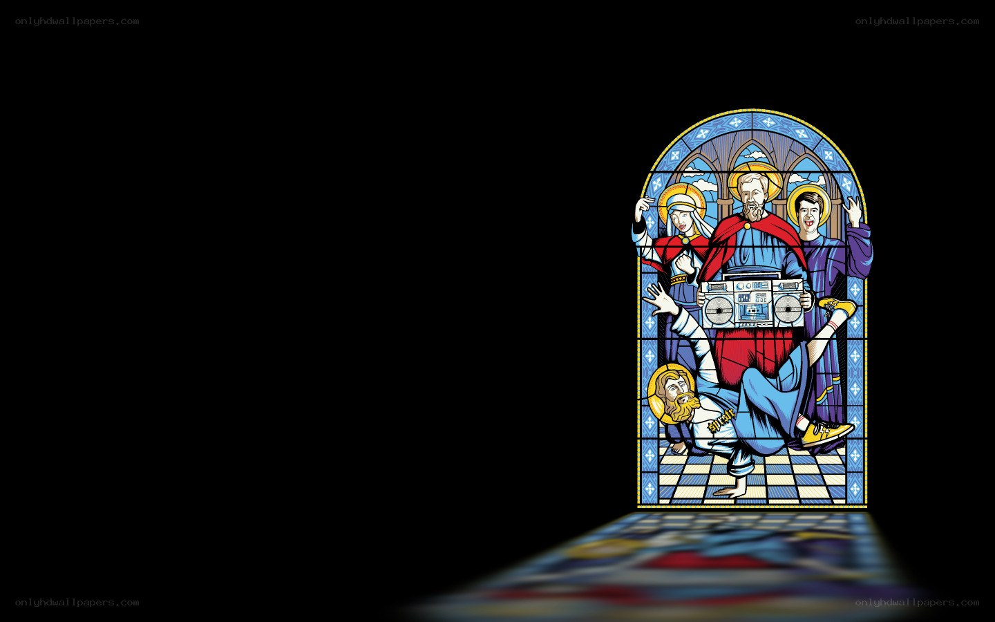 Stained glass with modern figures