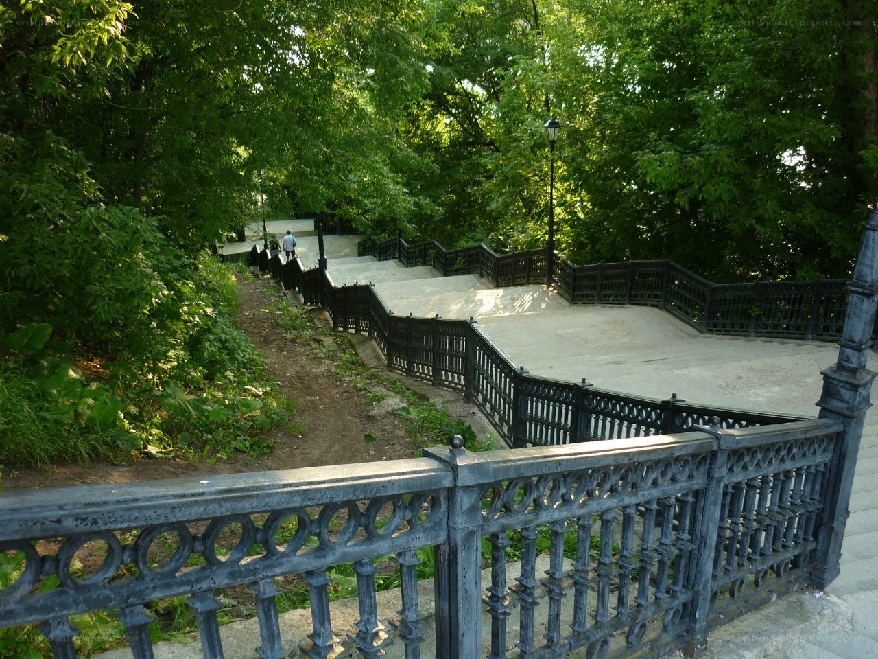 Staircase in a lush park