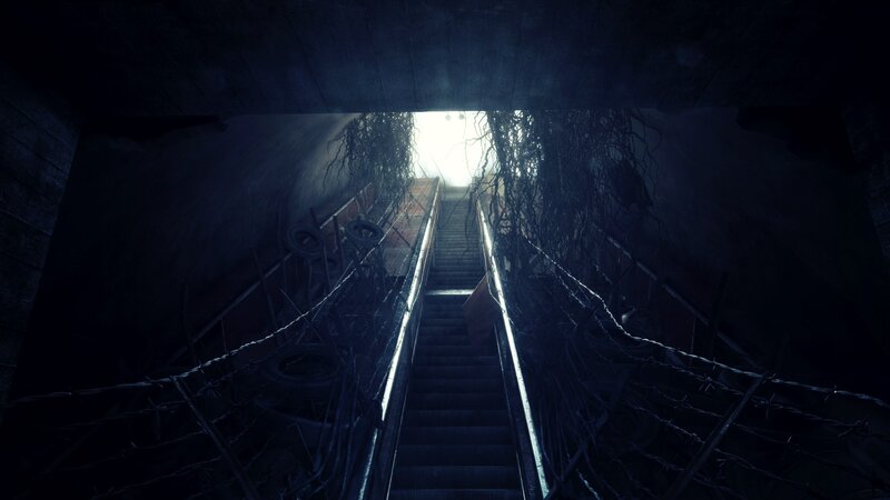 Staircase in Dark Tunnel
